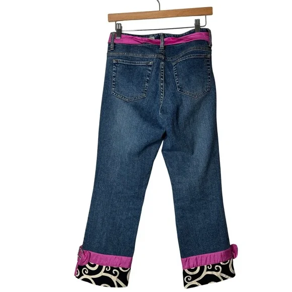 Too She She Y2K Cropped Jeans Pink Silk Belt Rhinestone Buckle Womens 6 Blue - Picture 2 of 12